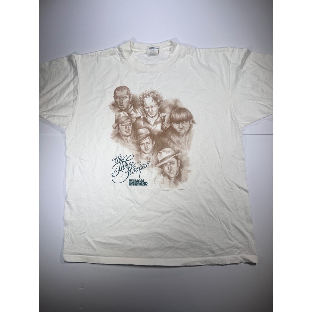 MGM Grand The Three Stooges Mens XL White 1993 Vintage Graphic T-Shirt USA Made